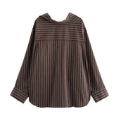 Women Long Sleeves Vertical Stripe Formal Shirt