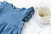 Newborn Baby Girl Soft Ruffle Denim Short Comfortable Jumpsuit
