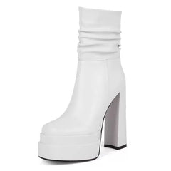 Women Genuine Leather Black Long Platform Boots