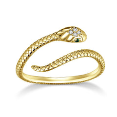 Woman Accessories Sterling Silver 925 Platinum Plated Green Zircon Snake Ring