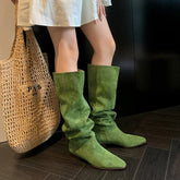 Accessories Women Faux Suede Pleated Boots