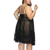 Women Curve + Lace Hollow-out Sleepwear See Through Underwear Lingerie Nightgown