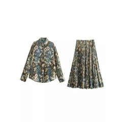 Women Casual Printed Pleated Skirt Co Ords Suit
