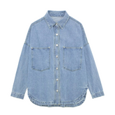 Women Casual Long Sleeve Lapel Denim Shirt
