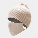Accessories Winter Button Design Solid Color Knitted Hat And Mask Set
