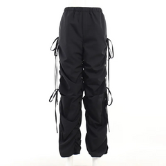 Women Casual Loose Wide-Leg Drawstring Cargo Pants