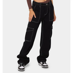 Women Casual Multi-Pocket Straight Jeans Cargo Pants