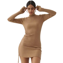 Women Casual Long Sleeve Rib-Knitted Dress