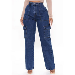 Women Casual Multi-Pocket Straight Jeans Cargo Pants