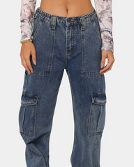 Women Casual Multi-Pocket Straight Jeans Cargo Pants