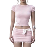 Women Casual Short Sleeve Top Slip Skirt Lingerie