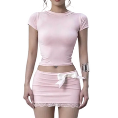 Women Casual Short Sleeve Top Slip Skirt Lingerie