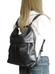Accessories Women Vintage Black Waxed PU Leather Backpack Shoulder Bag