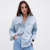 Women Casual Long Sleeve Lapel Denim Shirt