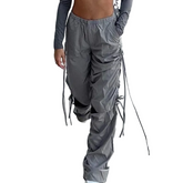 Women Casual Loose Wide-Leg Drawstring Cargo Pants