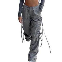 Women Casual Loose Wide-Leg Drawstring Cargo Pants