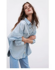 Women Casual Long Sleeve Lapel Denim Shirt