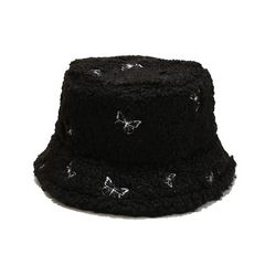 Women Creative Butterfly Embroidery Plush Bucket Hat