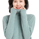 Women 100% Pure Wool Pile Neck Knit Pullover