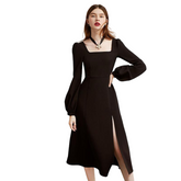 Women Black Elegant Hepburn Style Chiffon Vintage Dress