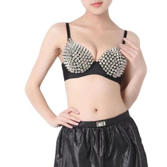 Women Spike Rivet Metallic Push Up Bralette