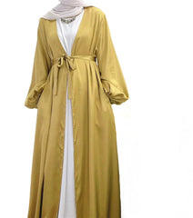 Women Abaya Arab Puff Sleeves Lace-up Jilbab Abayas