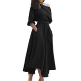 Women Casual Slant Shoulder Large Swing Dress