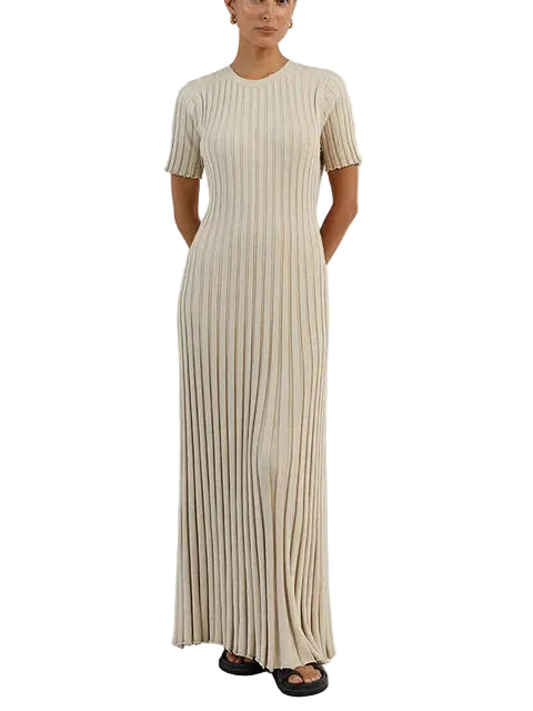 Women Elegant Solid Ribbed Bodycon Knitted Dress
