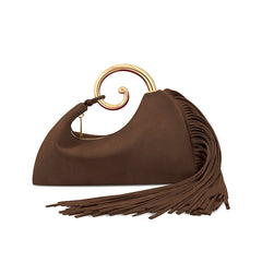 Vintage Winter Women's Bag - Fashionable Synthetic Suede Purse with Leather Tassels, Elegant Outdoor Travel Bag