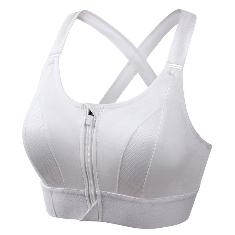 Adjustable Front Zipper Sports Bra, Shockproof, Wire-Free, Back Cross Design, Yoga Bra for Women
