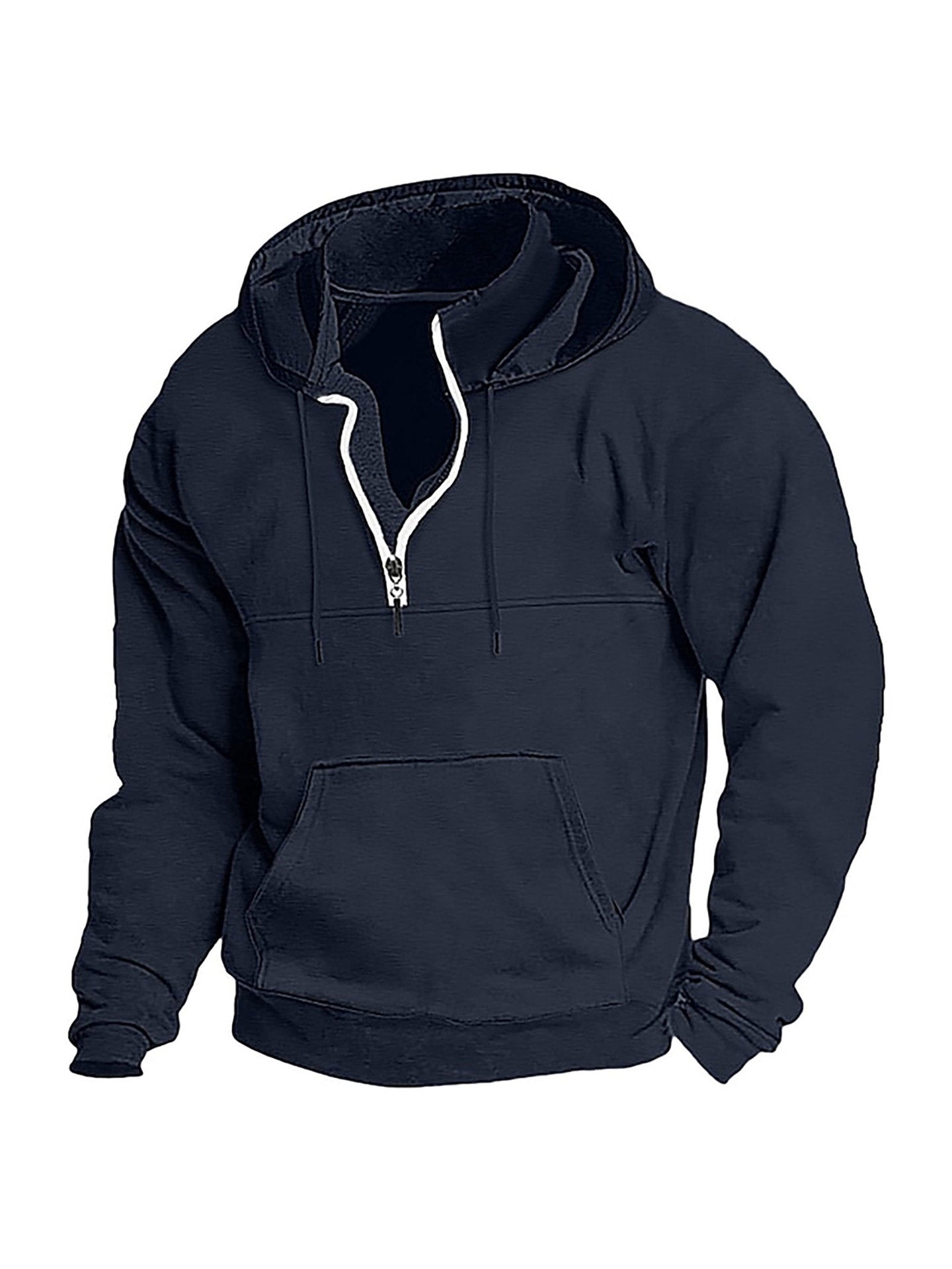 Simple Half-Zip Hoodie Casual Sport Solid Color Hooded Sweatshirt