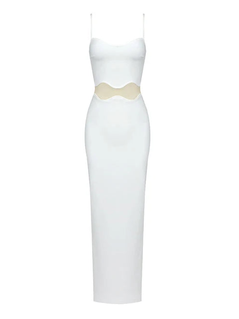 Women Square Collar Sleeveless High Waist Mesh Side Split Dress