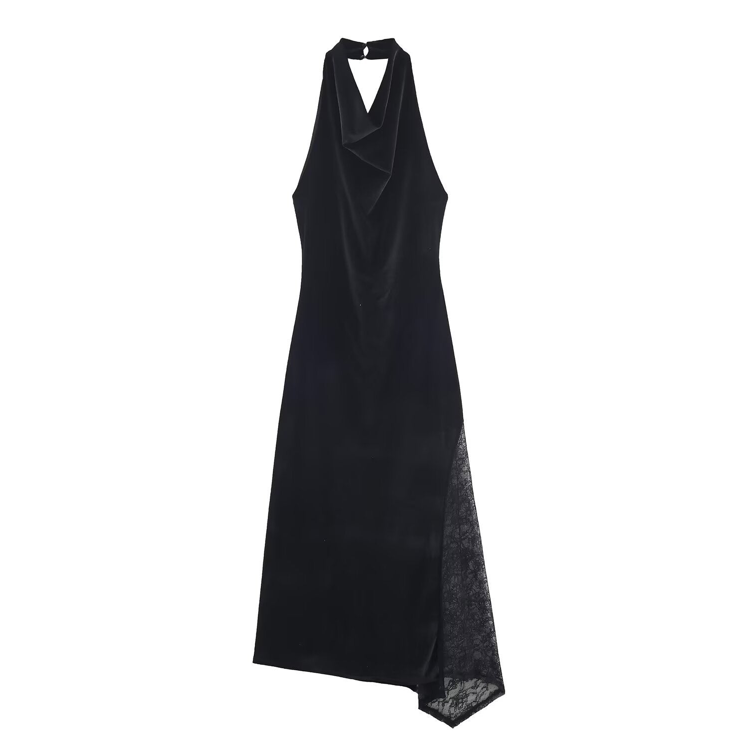 Women Velvet Lace Halter Evening Dress