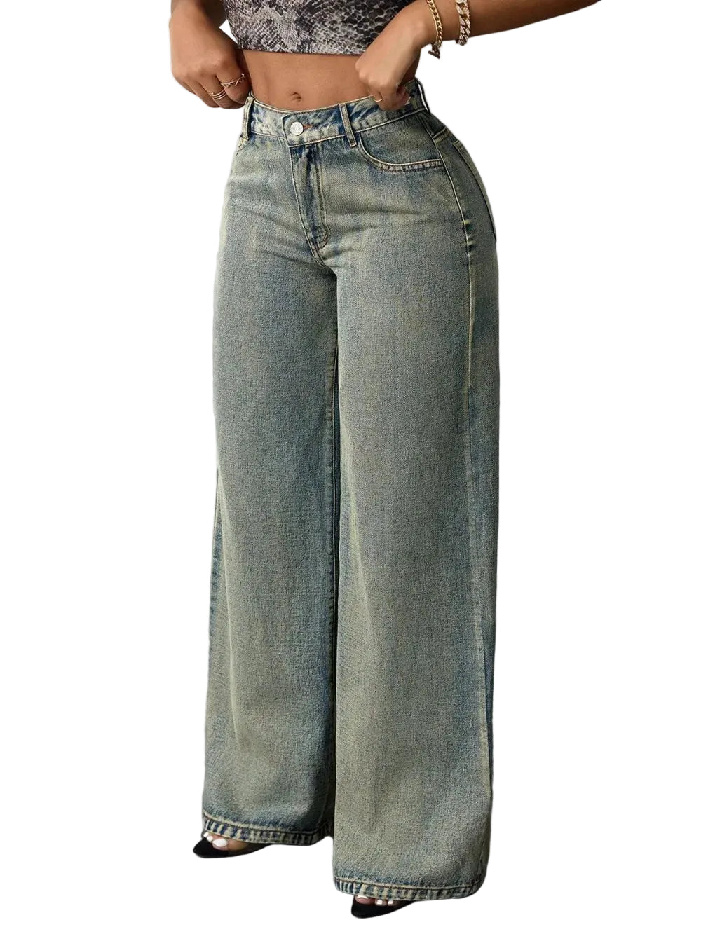 Women Casual High Waist Wide Leg Jeans