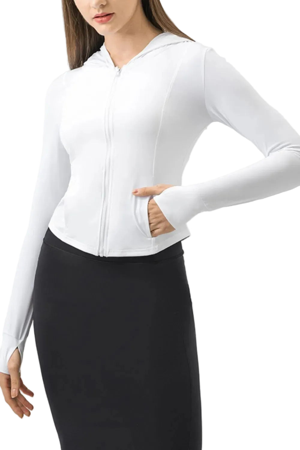 Women Active Zip Up Hooded Long Sleeve Jacket