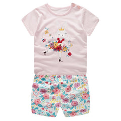 Kids Baby Unisex  Cotton Cartoon Short Sleeve Tees + Shorts Sets