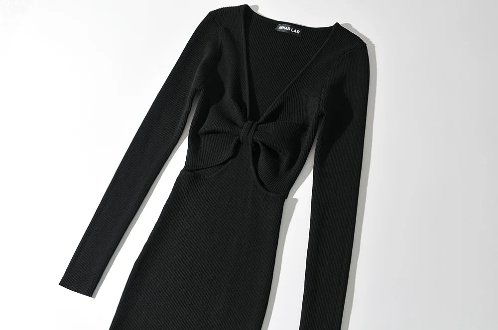Women Deep V-neck Knot Evening Dress