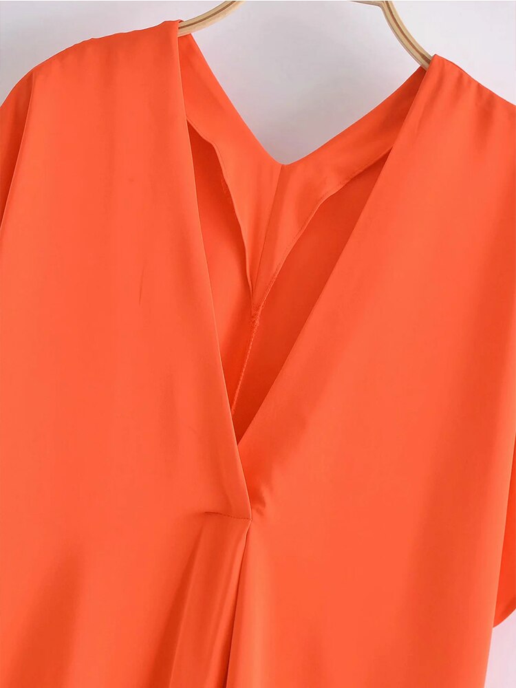 Woman Casual Orange Satin Long Tunics