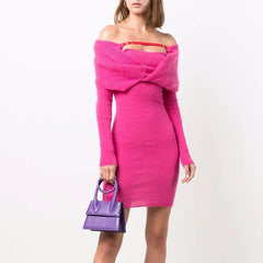 Women Off Shoulder Knit Bodycon Mini Dresses