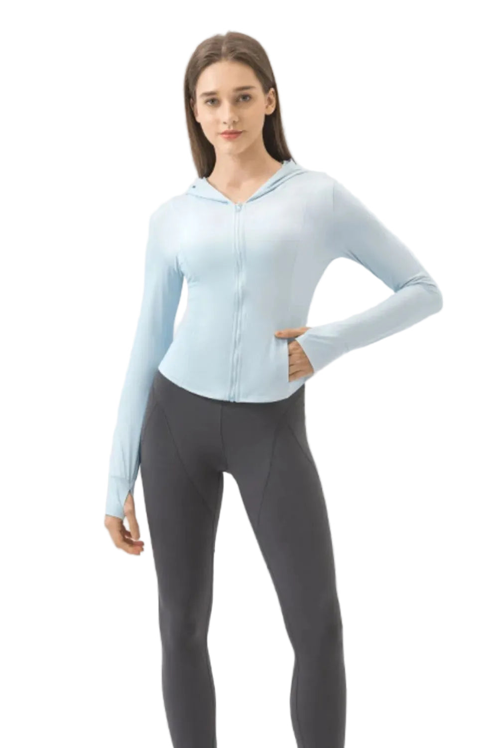 Women Active Zip Up Hooded Long Sleeve Jacket