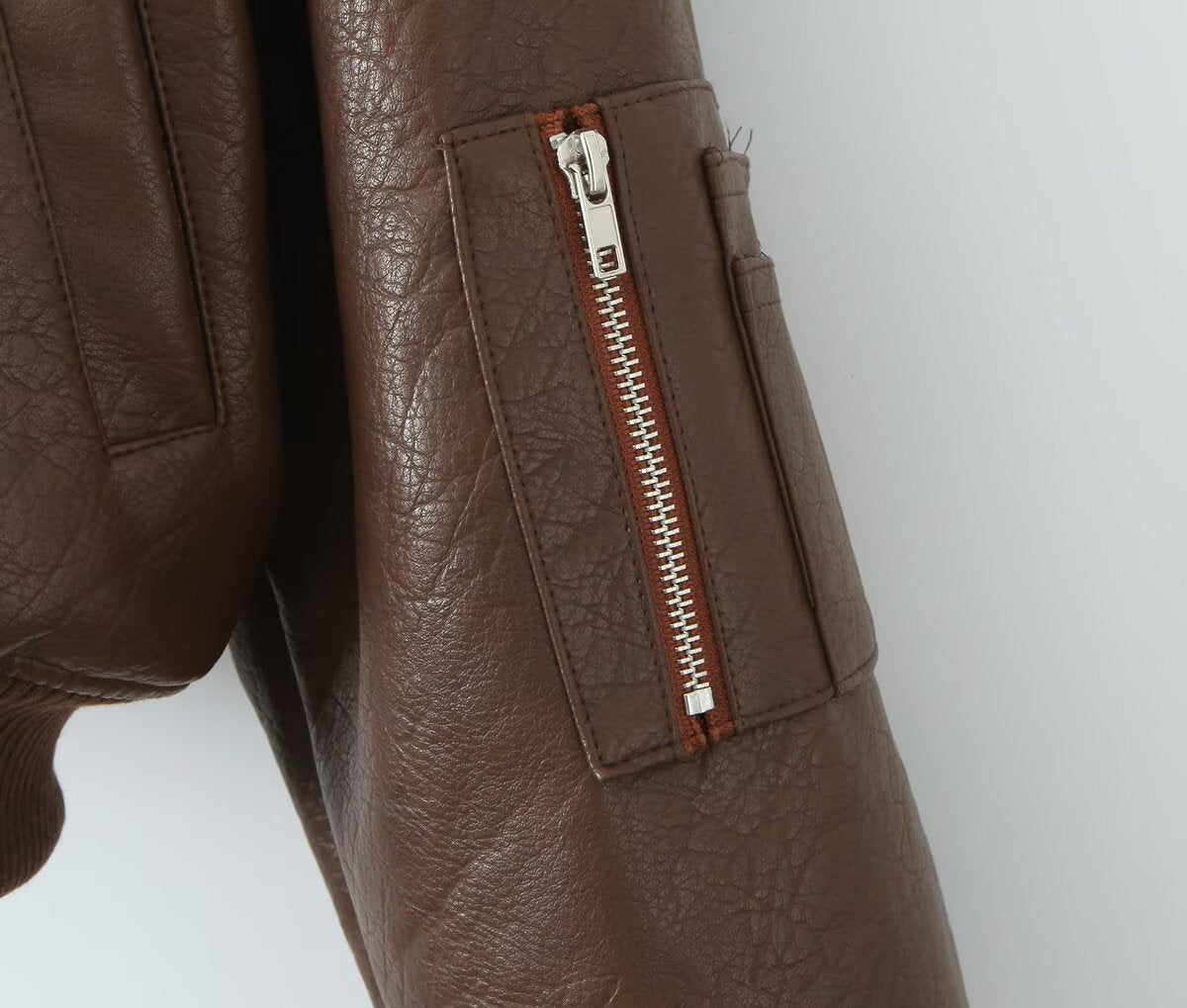 Women Casual Leather Pilot Long Sleeve Jacket