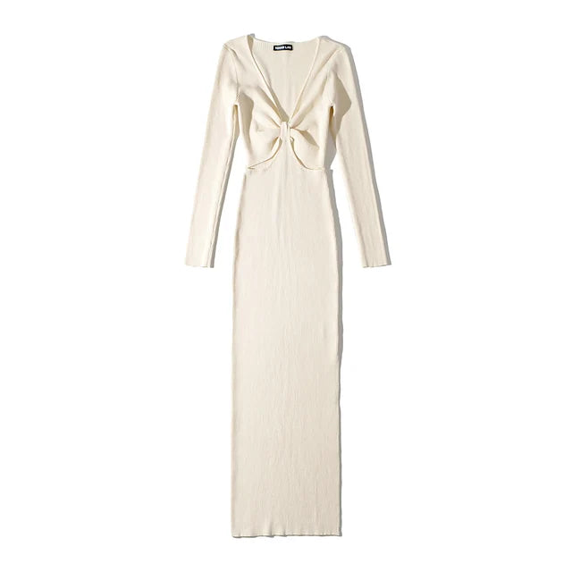 Women Deep V-neck Knot Evening Dress