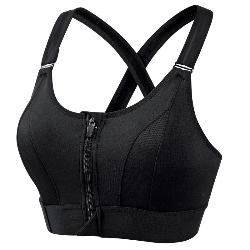 Adjustable Front Zipper Sports Bra, Shockproof, Wire-Free, Back Cross Design, Yoga Bra for Women