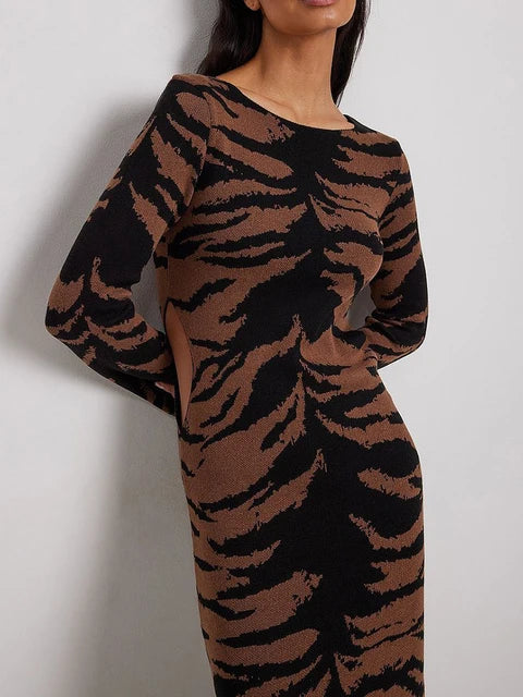 Women Long Sleeve Trendy Leopard Print Dresses