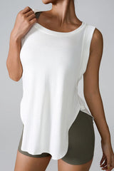 Women Slit Round Neck Sleeveless Shirts