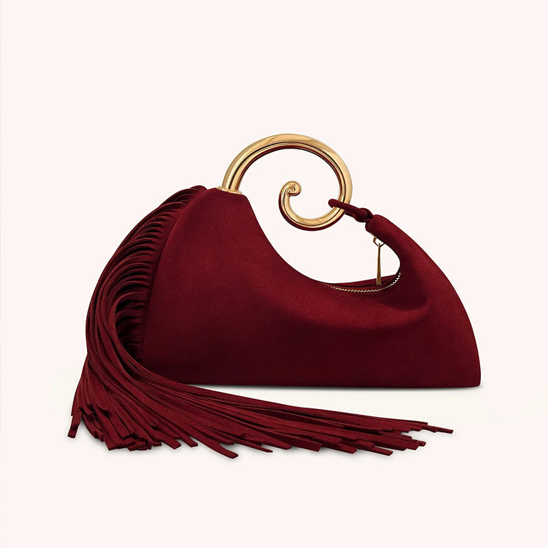 Vintage Winter Women's Bag - Fashionable Synthetic Suede Purse with Leather Tassels, Elegant Outdoor Travel Bag