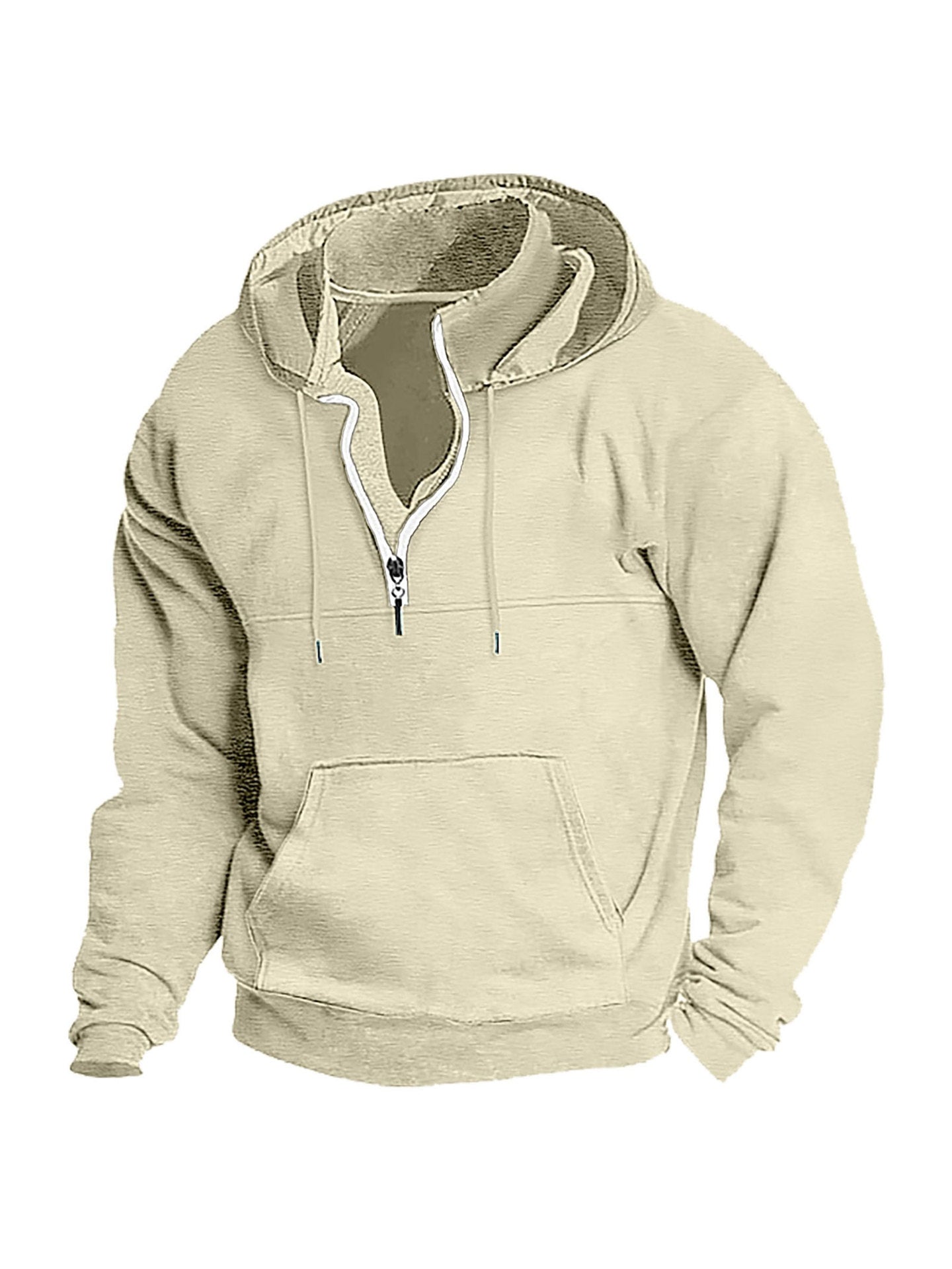 Simple Half-Zip Hoodie Casual Sport Solid Color Hooded Sweatshirt