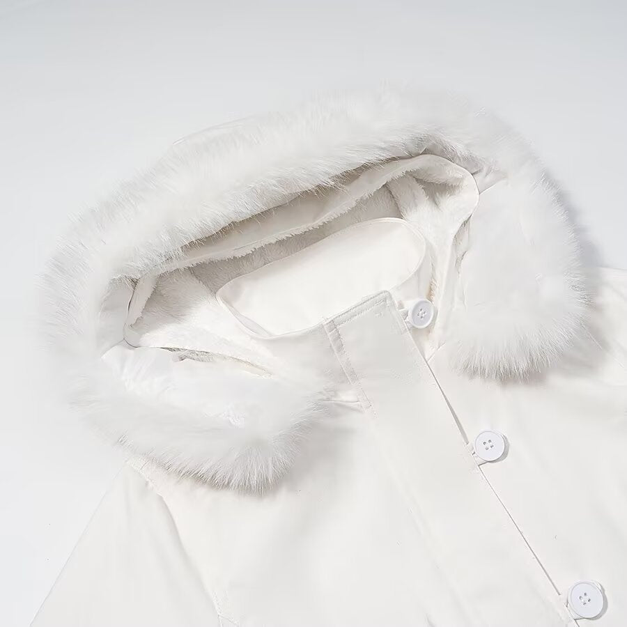 Woman Classic Detachable Fur Collar Hooded Jacket