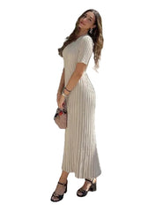 Women Elegant Solid Ribbed Bodycon Knitted Dress