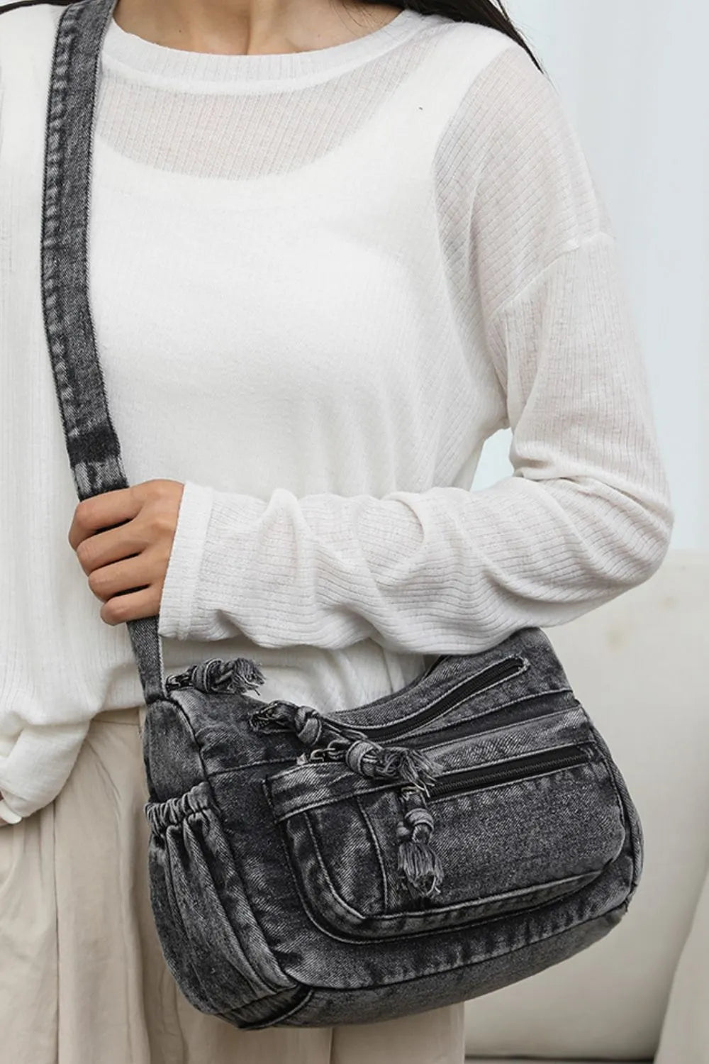 Accessories Women Adjustable Strap Denim Crossbody Bag